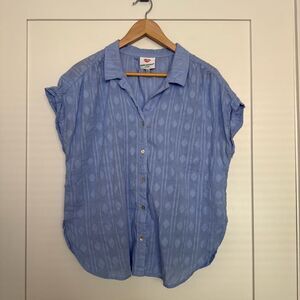 Hester & Orchard Shirt Top Womens XL Blue Sleeveless Eyelet Lightweight Cottage